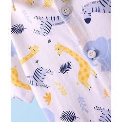 Babyhug Cotton Knit Half Sleeves Shirt With Animal Print - White