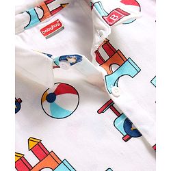 Babyhug Cotton Knit Half Sleeves Shirt With Toys Print - White