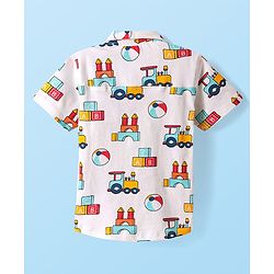 Babyhug Cotton Knit Half Sleeves Shirt With Toys Print - White