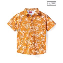 Babyhug Cotton Knit Half Sleeves Shirt With Floral Print - Rust Orange