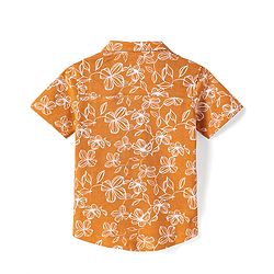 Babyhug Cotton Knit Half Sleeves Shirt With Floral Print - Rust Orange