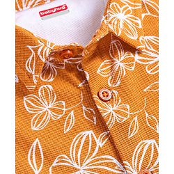 Babyhug Cotton Knit Half Sleeves Shirt With Floral Print - Rust Orange