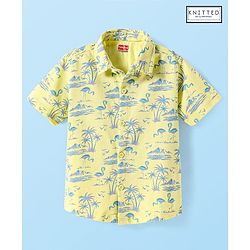 Babyhug Cotton Knit Half Sleeves Shirt With Beach Theme Print - Light Green