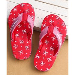 Cute Walk by Babyhug Flip Flops with Bow Print - Light Red