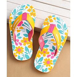 Cute Walk by Babyhug Slip on Flip Flops With Floral Print - Yellow