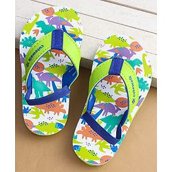 Cute Walk by Babyhug Flip Flops With Dinosaur Print & Backstrap Closure - Green