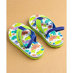 Cute Walk by Babyhug Flip Flops With Dinosaur Print & Backstrap Closure - Green