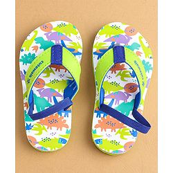 Cute Walk by Babyhug Flip Flops With Dinosaur Print & Backstrap Closure - Green