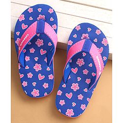Cute Walk by Babyhug Flip Flops with Heart & Floral Print - Blue