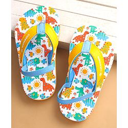 Cute Walk by Babyhug Flip Flops with Dino Print & Back Strap Closure - Yellow