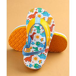 Cute Walk by Babyhug Flip Flops with Dino Print & Back Strap Closure - Yellow