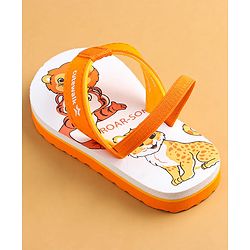 Cute Walk by Babyhug Flip Flops with Animal Print & Back Strap Closure - White