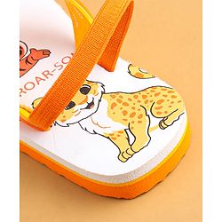 Cute Walk by Babyhug Flip Flops with Animal Print & Back Strap Closure - White