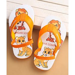 Cute Walk by Babyhug Flip Flops with Animal Print & Back Strap Closure - White