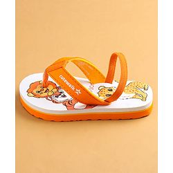 Cute Walk by Babyhug Flip Flops with Animal Print & Back Strap Closure - White