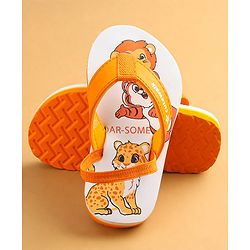 Cute Walk by Babyhug Flip Flops with Animal Print & Back Strap Closure - White