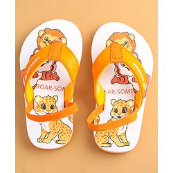 Cute Walk by Babyhug Flip Flops with Animal Print & Back Strap Closure - White