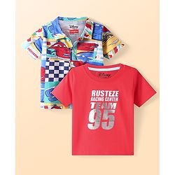 Babyhug Disney Single Jersey Knit Twofer Shirt With T-Shirt Car Print - Red & Blue