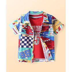 Babyhug Disney Single Jersey Knit Twofer Shirt With T-Shirt Car Print - Red & Blue