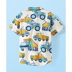 Babyhug Cotton Knit Half Sleeves Shirt With Vehicle Print - White