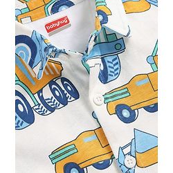 Babyhug Cotton Knit Half Sleeves Shirt With Vehicle Print - White