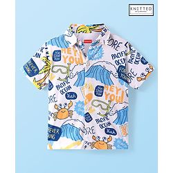 Babyhug Cotton Knit Half Sleeves Shirt with Beach Theme Print - White
