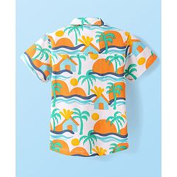 Babyhug Cotton Pique Textured Knit Half Sleeves Shirt With Beach Theme Print - White