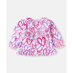 Babyhug Cotton Knit Full Sleeves Night Suit with Hearts Print - White