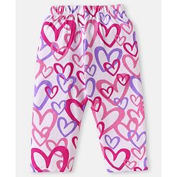 Babyhug Cotton Knit Full Sleeves Night Suit with Hearts Print - White