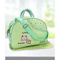 Babyhug Diaper Bag With Changing Mat Kitty Print - Green