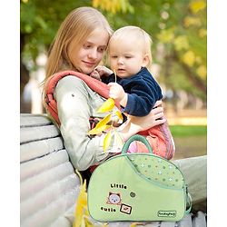 Babyhug Diaper Bag With Changing Mat Kitty Print - Green