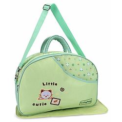 Babyhug Diaper Bag With Changing Mat Kitty Print - Green
