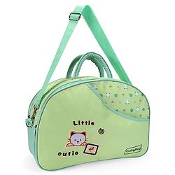 Babyhug Diaper Bag With Changing Mat Kitty Print - Green