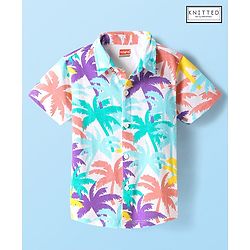 Babyhug Cotton Knit Half Sleeves Shirt With Tree Print - White