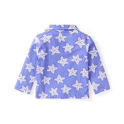 Babyhug Cotton Knit Full Sleeves Nightsuit with Star Print - White & Blue