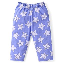 Babyhug Cotton Knit Full Sleeves Nightsuit with Star Print - White & Blue