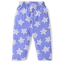 Babyhug Cotton Knit Full Sleeves Nightsuit with Star Print - White & Blue