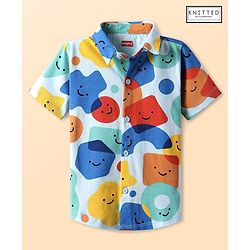 Babyhug Cotton Knit Half Sleeves Shirt With Shapes Print - White