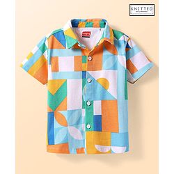 Babyhug Cotton Knit Half Sleeves Shirt With Abstract Print - White
