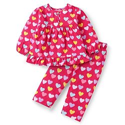 Babyhug Cotton Knit Full Sleeves Night Suit with Hearts Print - Red