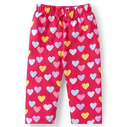 Babyhug Cotton Knit Full Sleeves Night Suit with Hearts Print - Red