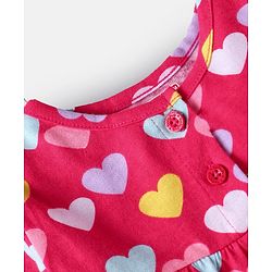 Babyhug Cotton Knit Full Sleeves Night Suit with Hearts Print - Red