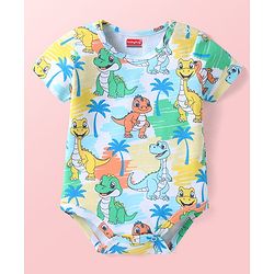 Babyhug 100% Cotton Knit Half Sleeves Onesie with Dino Print - Multicolor
