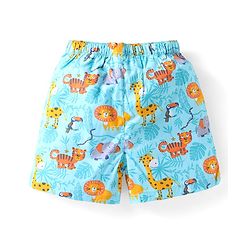 Babyhug Poplin Woven Boxers with Animal Print Pack of 3 - Blue