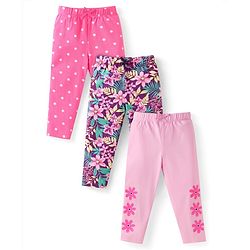 Babyhug Single Jersey Knit Full Length Leggings with Floral & Polka Dot Print Pack Of 3 - Pink