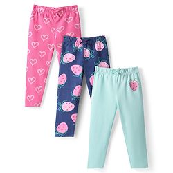 Babyhug Single Jersey Knit Full Length Leggings with Tropical Prints Pack of 3 - Pink & Blue