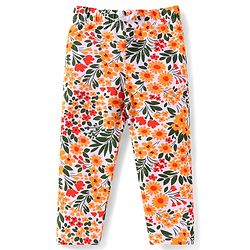 Babyhug Single Jersey Knit Full Length Leggings With Floral & Polka Dot Print Pack of 3 - Olive Green Red & White