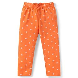 Babyhug Single Jersey Knit Full Length Leggings with Stretch Polka Dots & Rainbow Print Pack Of 3 - Orange & Purple