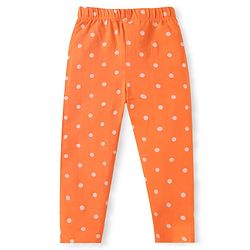 Babyhug Single Jersey Knit Full Length Leggings with Stretch Polka Dots & Rainbow Print Pack Of 3 - Orange & Purple