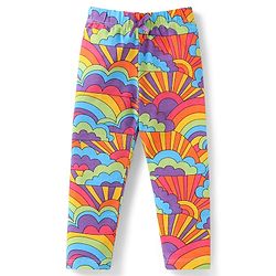 Babyhug Single Jersey Knit Full Length Leggings with Stretch Polka Dots & Rainbow Print Pack Of 3 - Orange & Purple